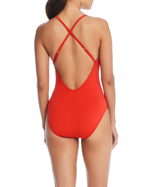 Rod Beattie Red Lace Down One-piece Swimsuit