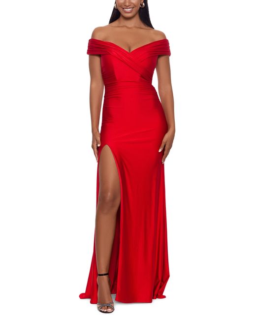 Xscape Off The Shoulder Jersey Column Gown in Red | Lyst