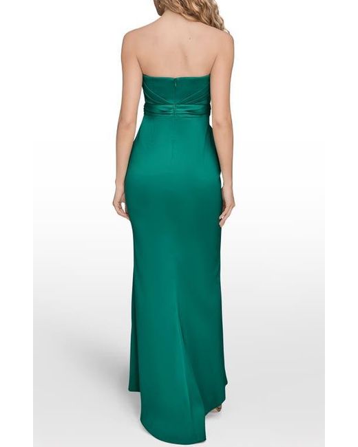 Donna Karan Green Asymmetric Strapless Satin Gown