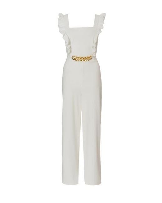 Quiz White Scuba Crepe Chain Front Frill Jumpsuit