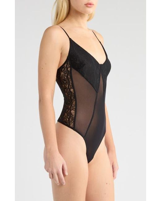 Free People Black Take My Number Lace & Mesh Bodysuit