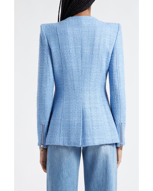 Veronica Beard Blue Agni Cotton Blend Tweed Dickey Jacket