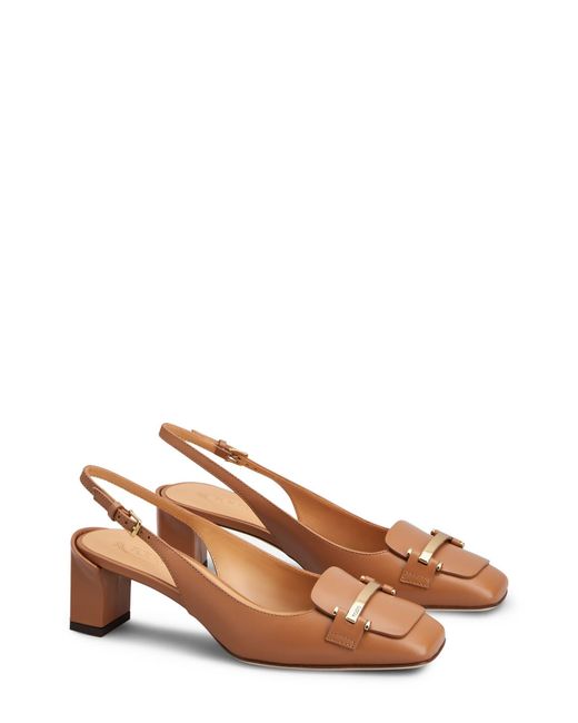 Tod's Brown Barretta Block Heel Slingback Pump