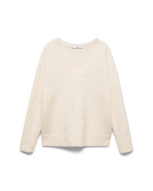 Mango Natural Sequin V-Neck Sweater