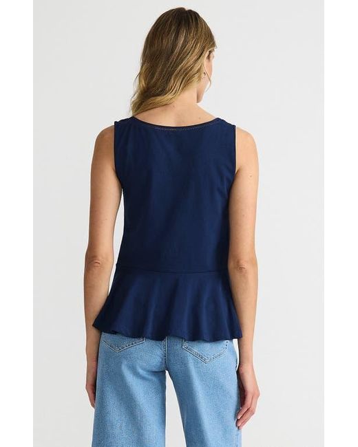 Lands' End Blue Regular Size Sleeveless Lwcm Lattice Peplum Vneck Top