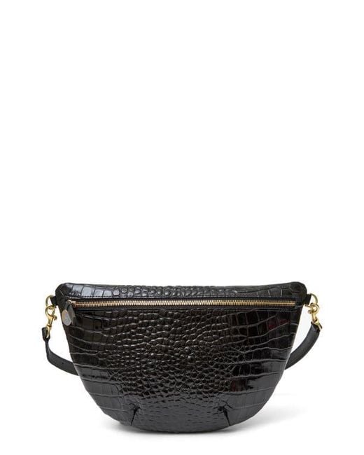 Clare V. Black Grande Croc Embossed Leather Belt Bag