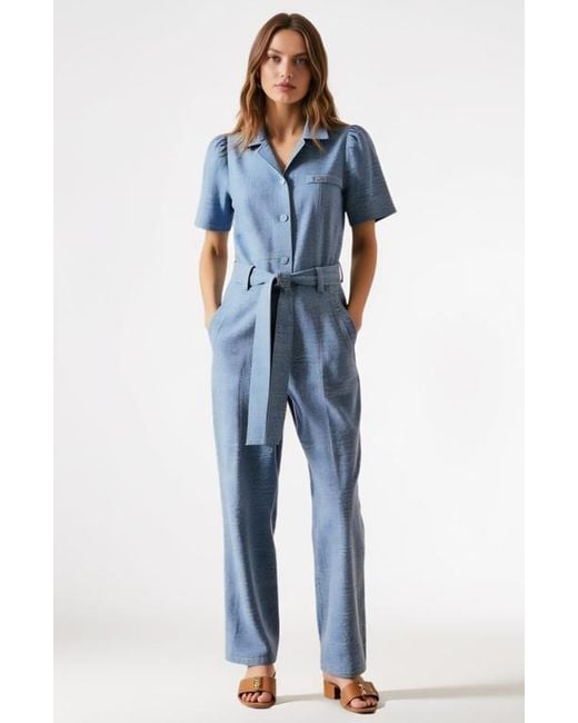Modenaire Women's Blue Belted Jumpsuit