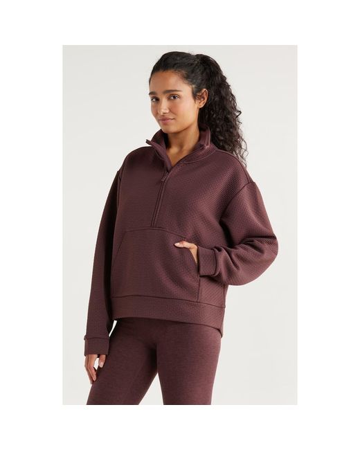 Zella Brown Textured Half Zip Pullover