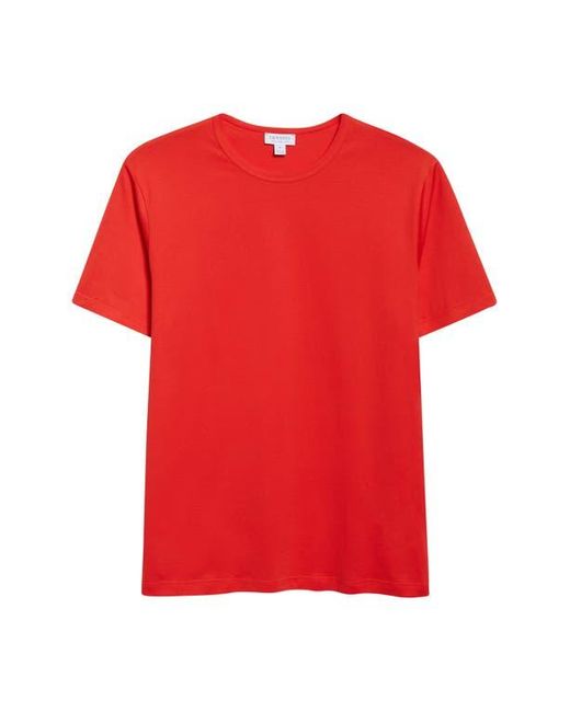 Sunspel Red Cotton Crewneck T-Shirt for men