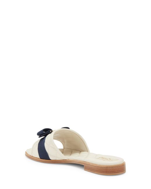 Ferragamo White Vara Bow Quilted Slide Sandal