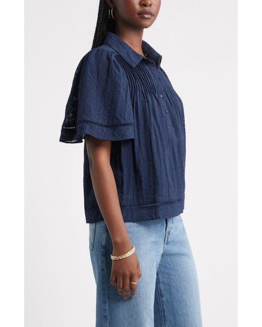 Treasure & Bond Blue Flutter Sleeve Popover Top