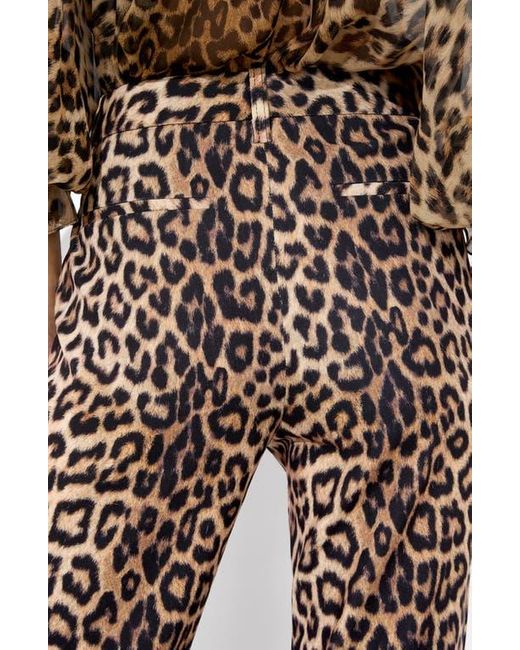 Alice + Olivia Brown Remi Leopard Satin Crepe Bootcut Pants