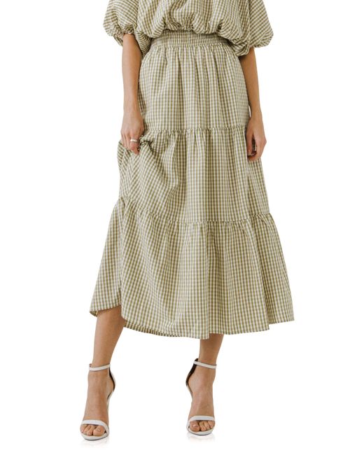 English Factory Natural Tiered Gingham Maxi Skirt