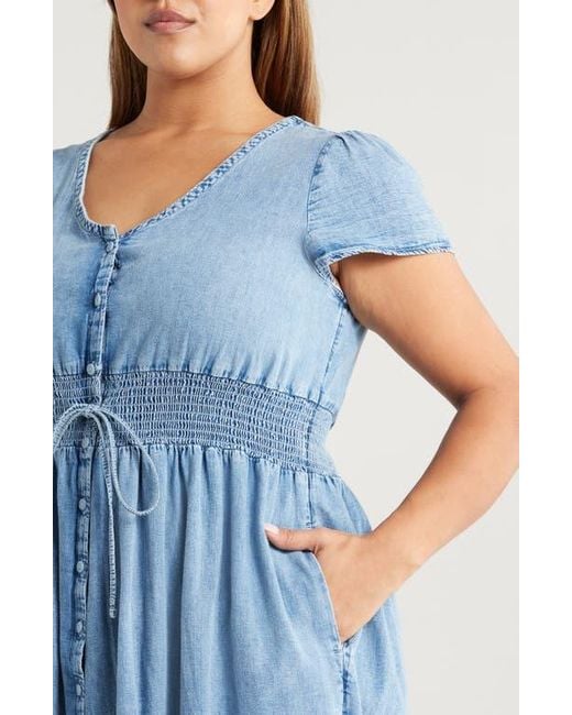 Treasure & Bond Blue Smocked Waist Chambray Midi Dress