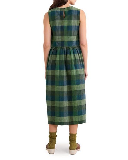 Seasalt Cornwall Green Brouse Check Sleeveless Organic Cotton Midi Dress