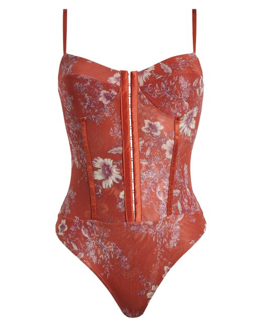 Free People Red Intimately Fp Floral Mesh Bodysuit