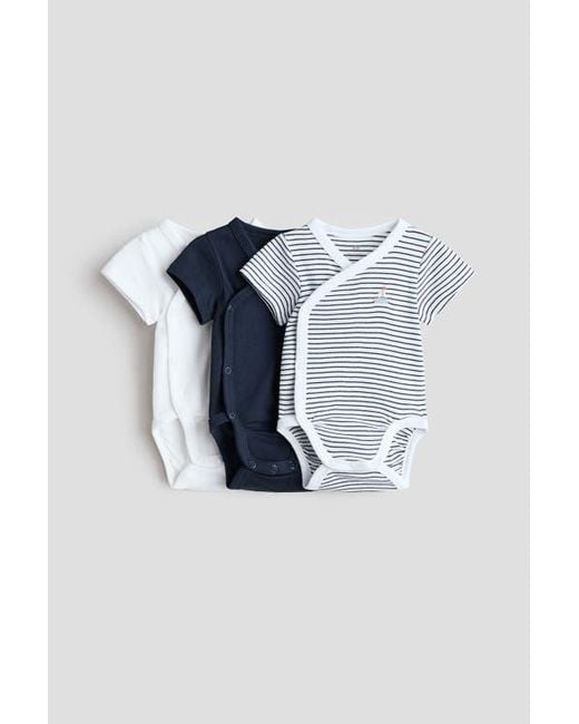 H&M Blue 3-Pack Wrapover Bodysuits for men