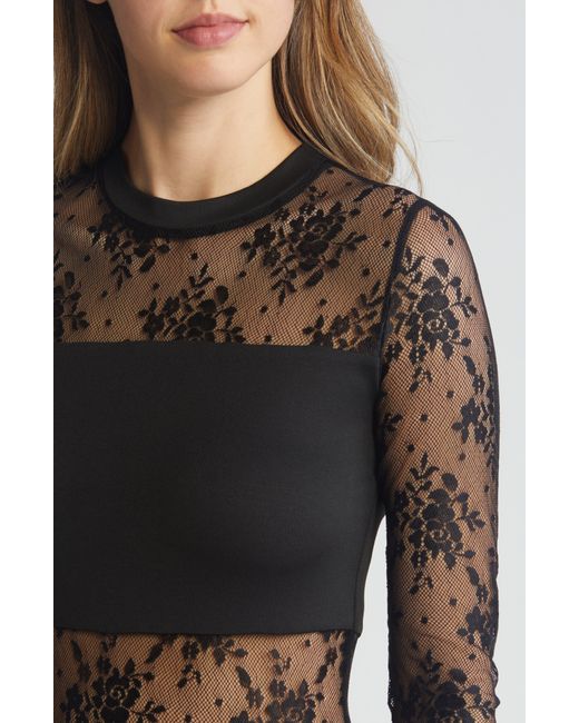 Bebe Black Lace Inset Long Sleeve Midi Dress
