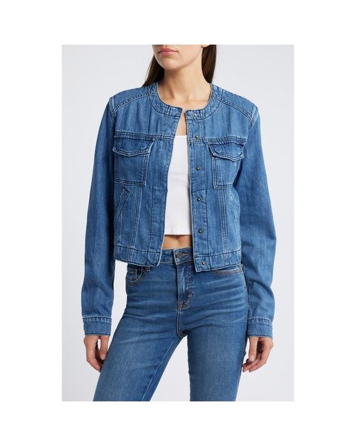 Hidden - Cropped Stretch Trucker Denim Jacket Medium Wash