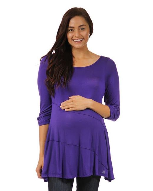 24seven Comfort Apparel Women's Purple Ruched Sleeve Swing Maternity Tunic Top