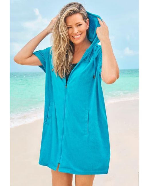 Swim 365 Black Hooded Terry Swim Cover Up