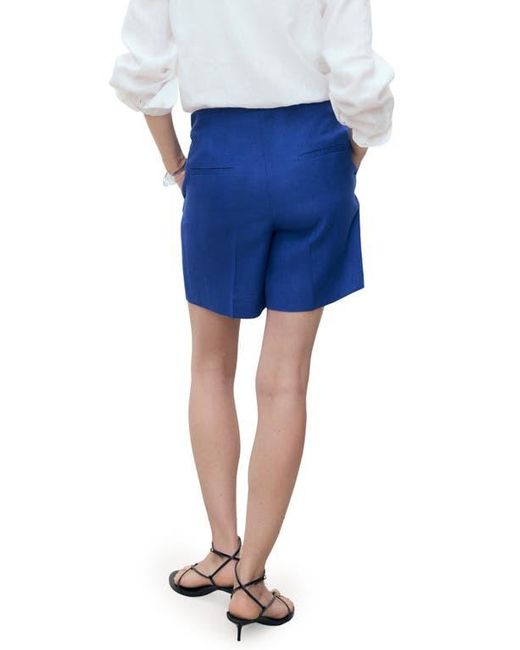 Mango Blue Straight Fit Linen Shorts