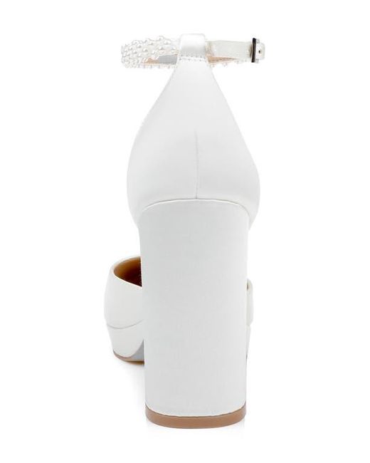 Badgley Mischka White Embellished Ankle Strap Platform Pump