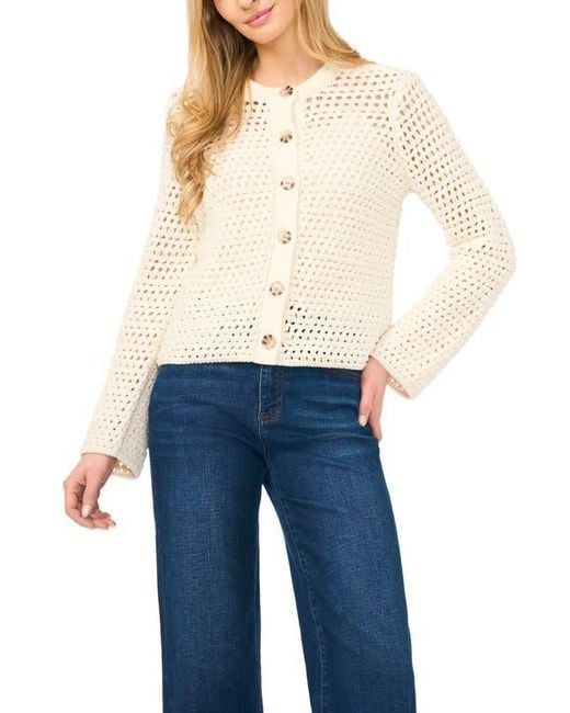 Halogen® Blue Open Stitch Button Front Cardigan
