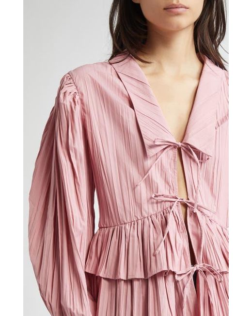 Stine Goya Red Plissé Tie Front Balloon Sleeve Top