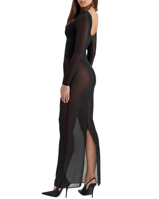 House Of Cb Everly Long Sleeve Sheer Mesh Cocktail Maxi Dress in Black