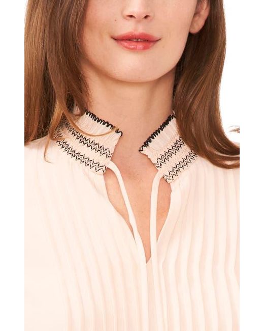 Cece Blue Contrast Stitch Pintuck Shirt