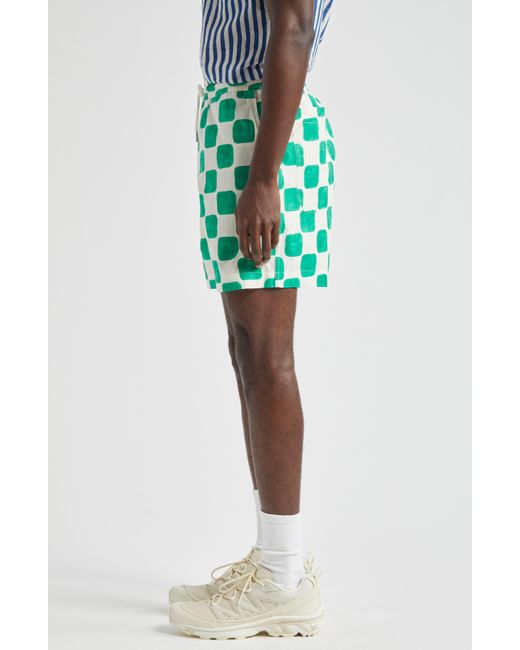 Drake's Green Camp Cloth Cotton Drawstring Shorts for men
