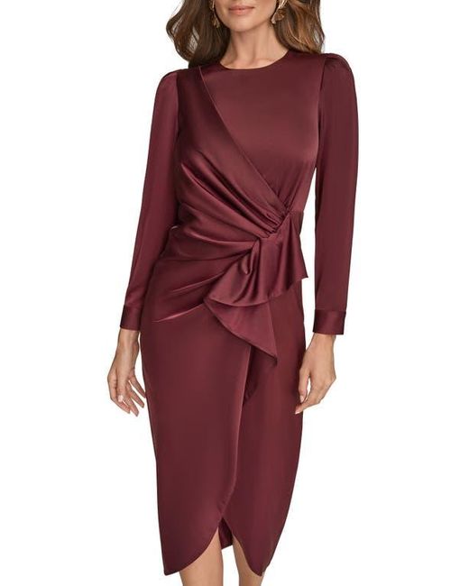 Donna Karan Red Long Sleeve Satin Faux Wrap Dress