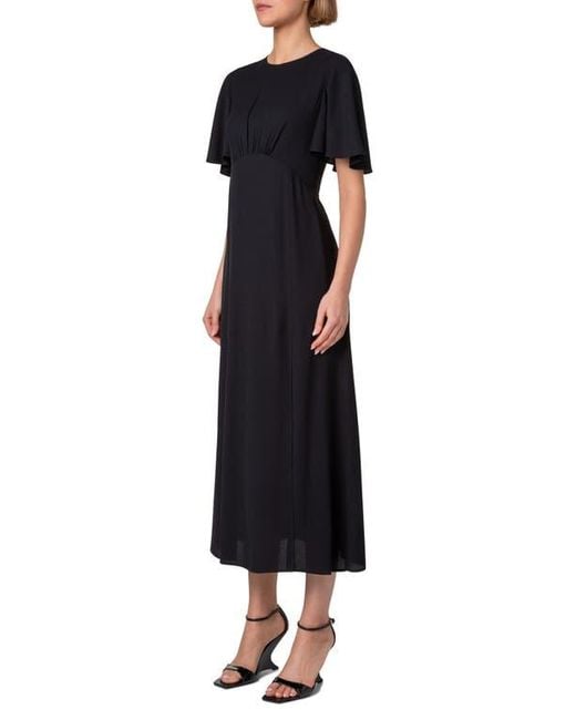 Akris Punto Black Flutter Sleeve Moss Crepe Midi Dress