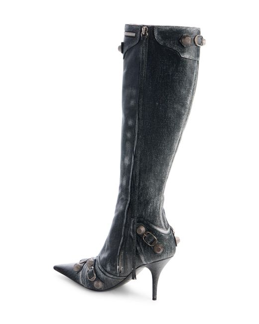 Balenciaga Black Cagole Pointed Toe Knee High Boot