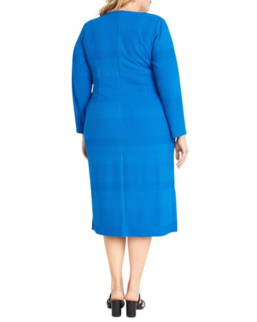 Maggy London Blue Long Sleeve Midi Faux Wrap Dress