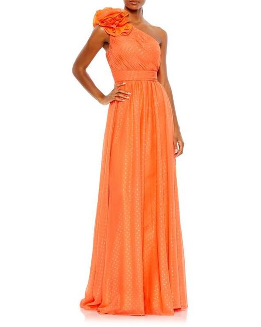 Mac Duggal Orange Polka Dot Ruffled One Shoulder Gown