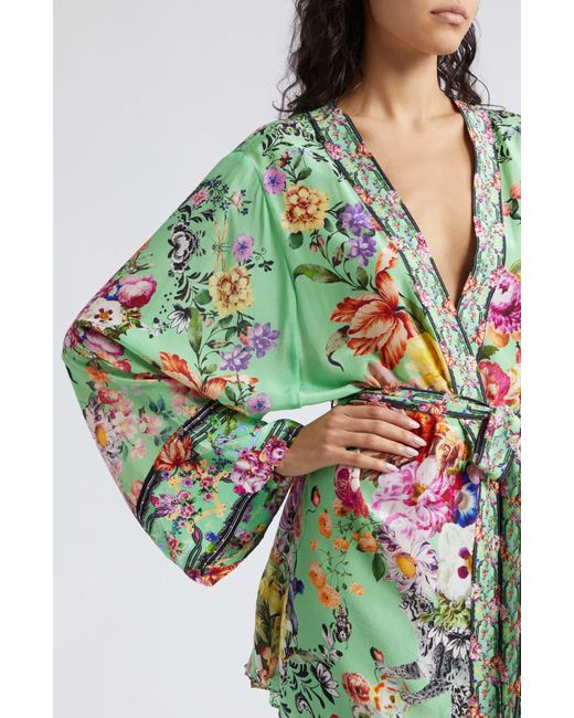 Camilla Green Floral Silk Cover-up Wrap