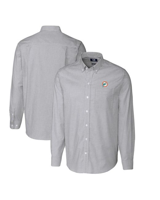 Cutter & Buck Gray Miami Dolphins Throwback Logo Big & Tall Stretch Oxford Stripe Long Sleeve Button Down Shirt At Nordstrom for men