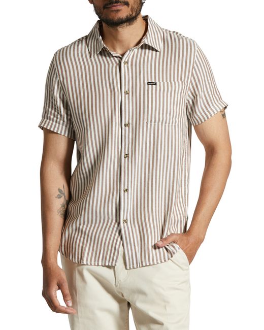 Brixton White Charter Classic Fit Stripe Short Sleeve Button-up Shirt for men