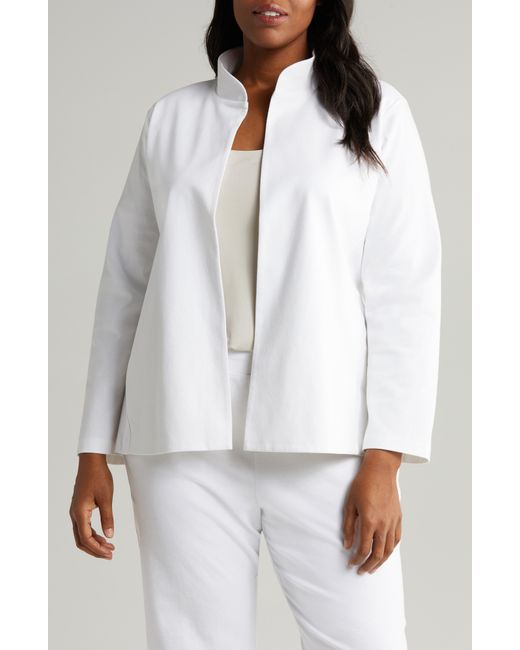 Eileen Fisher White Stand Collar Organic Cotton Blend Jacket