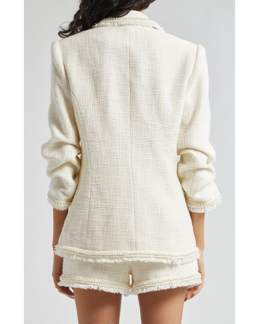 Cinq À Sept White Khloe Imitation Pearl Cotton Tweed Blazer