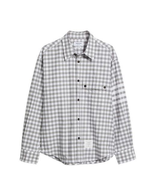 Thom Browne White Oversize 4-Bar Gingham Check Flannel Button-Up Shirt for men