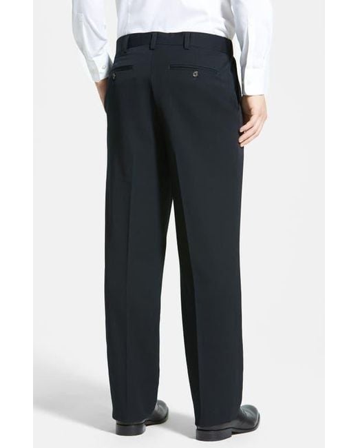 Berle Black Self Sizer Waist Pleated Classic Fit Wool Gabardine Dress Pants for men