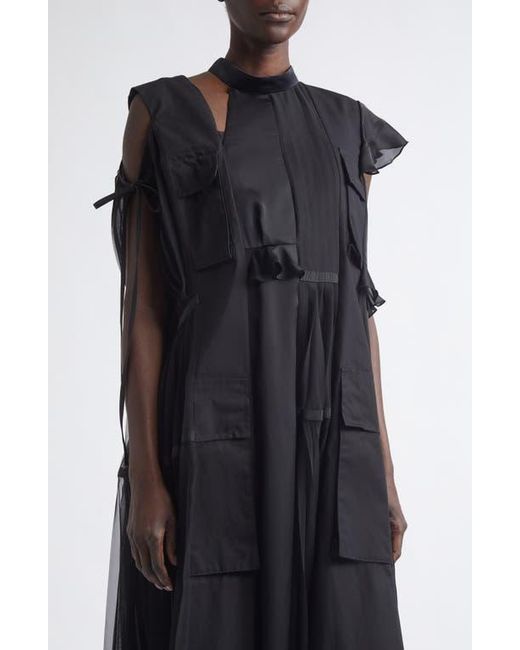 Sacai Mixed Media Maxi Dress in Black | Lyst
