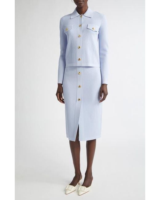 St. John Blue Mixed Stitch Flatback Rib Jacket