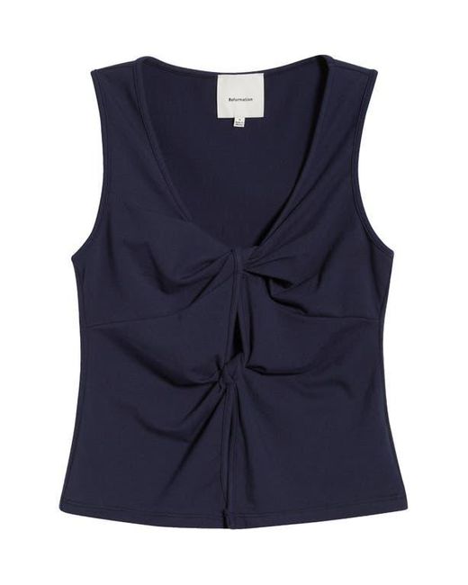 Reformation Blue Tefi Front Twist Stretch Organic Cotton Tank