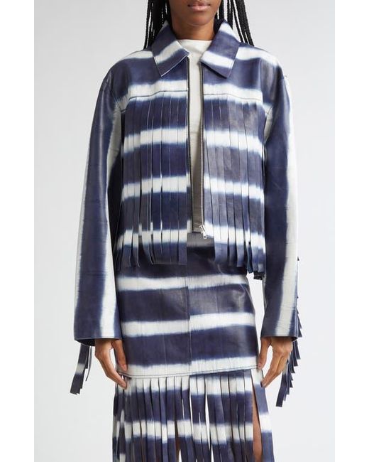 Stand Studio Blue Charlotta Fringe Stripe Crop Leather Jacket