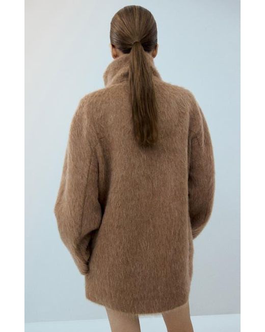 Mango Natural Brushed Funnel Neck Coat