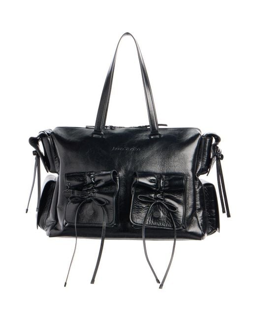 Acne Black Multipocket Crinkled Leather Tote